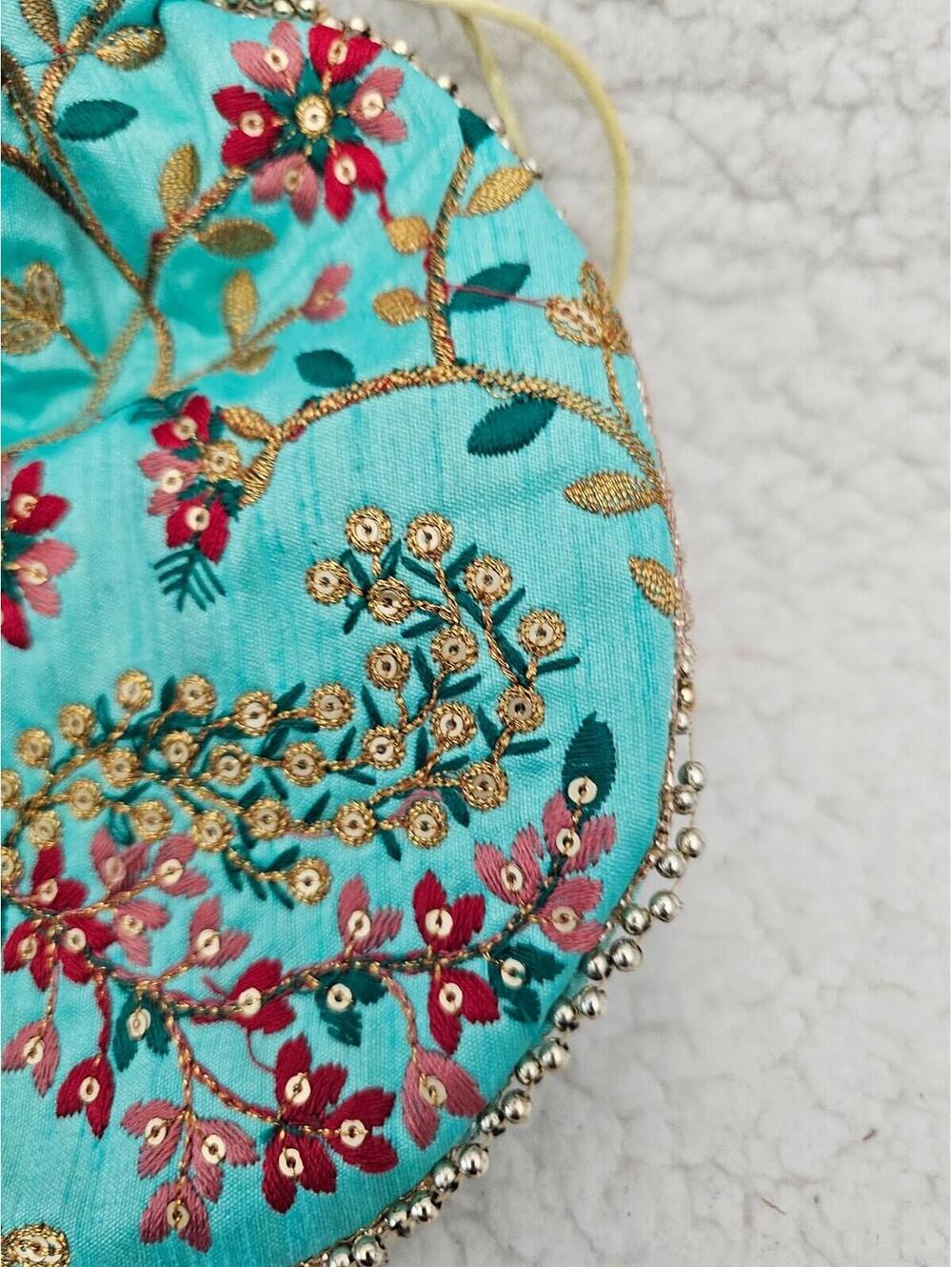 New Handmade Potli Bag Pouch Beads Embroidered Small Boho Multicolor 15.5 Long - Picture 5 of 13